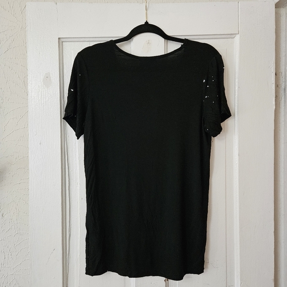 POL Women’s Black Short Sleeve Paint Splatter Stretch T-Shirt Size Small - Picture 4 of 7